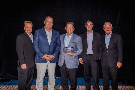 Receiving the award from BBB Industries from the left are Chris Garner, vice president, sales; Glenn Barco, senior vice president, sales; Trey Smart, executive vice president; Josh McCabe, director, category management; and Randal Long, vice president, business development.