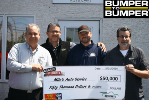 From left to right Tom Bock (Eastern sales representative), Gary Moldovan (Eastern regional sales manager), Fred White (Miles Auto Service), Bob D’Errico (Eastern zone manager)