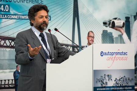 Professor Dipak R. Pant, head of the Interdisciplinary Unit for Sustainable Economy at Carlo Cattaneo University, addresses Autopromotec Conference attendees.